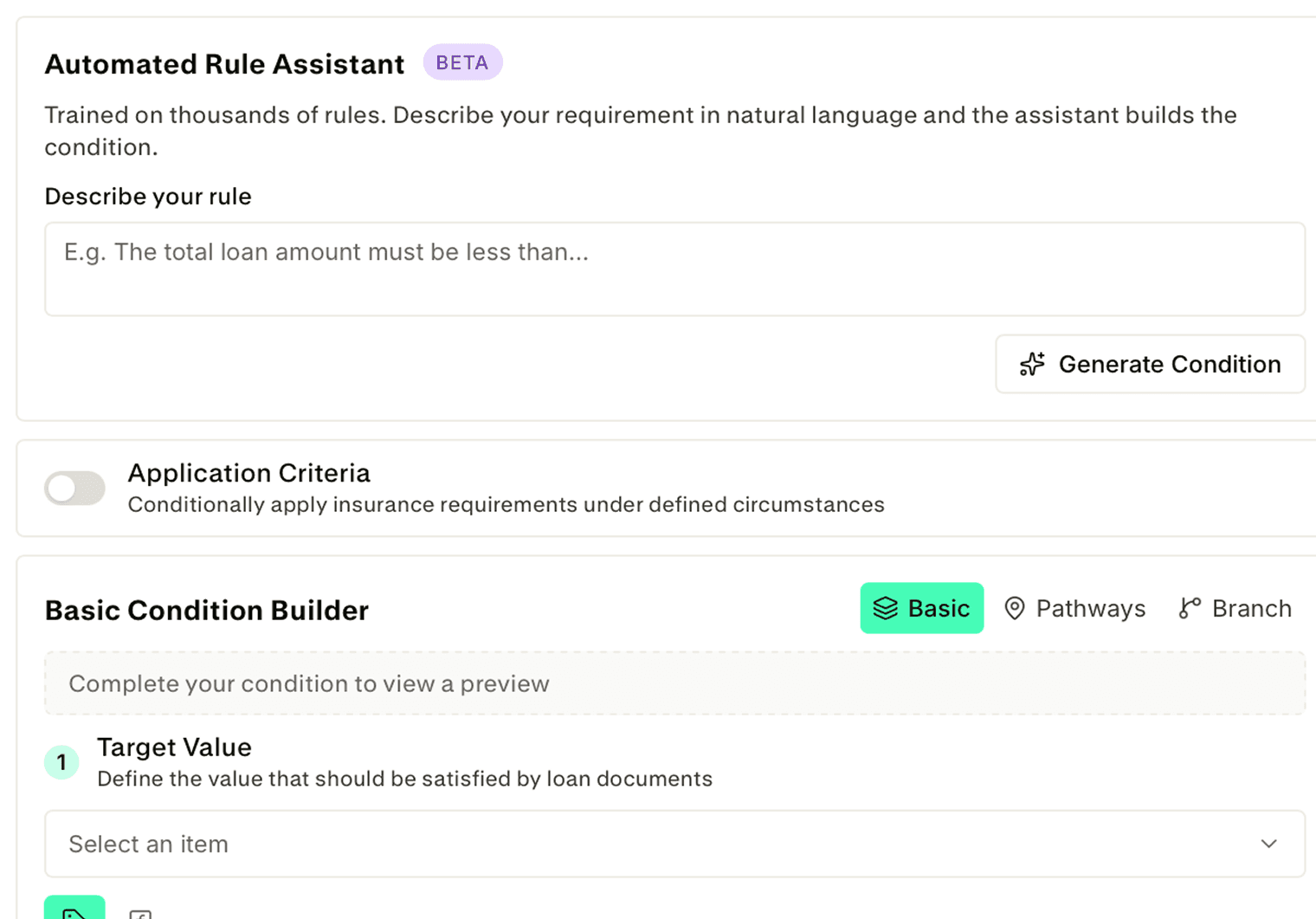 Building a custom risk profile in the condition builder