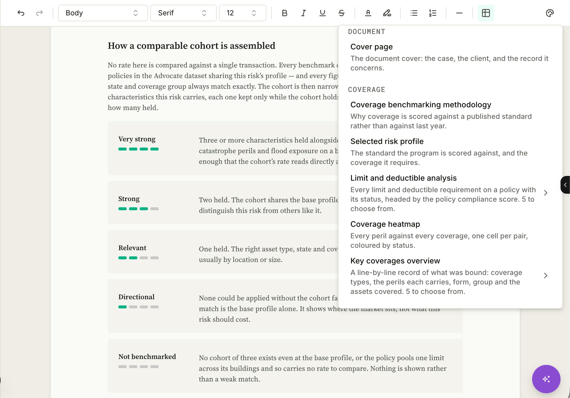 Proposal editor with the document outline open